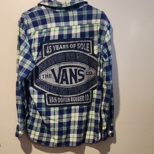 Upcycled Vintage Levis Flannel embellished with Vans Logo  Mens Sz Small.